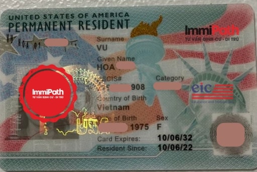 Mẫu Thẻ xanh Mỹ 10 năm của khách hàng ImmiPath qua diện lao động EB3 - Immipath